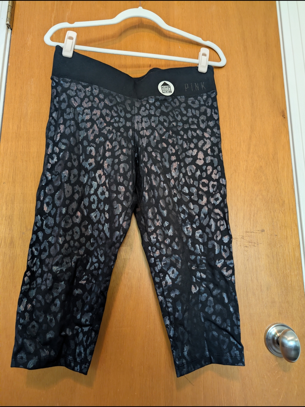 PINK Victoria's Secret Girls' Black Leopard Print Capri Leggings